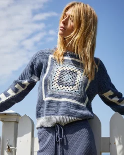 MONROW Crochet Pullover Sweater WASHEDBLUE Store